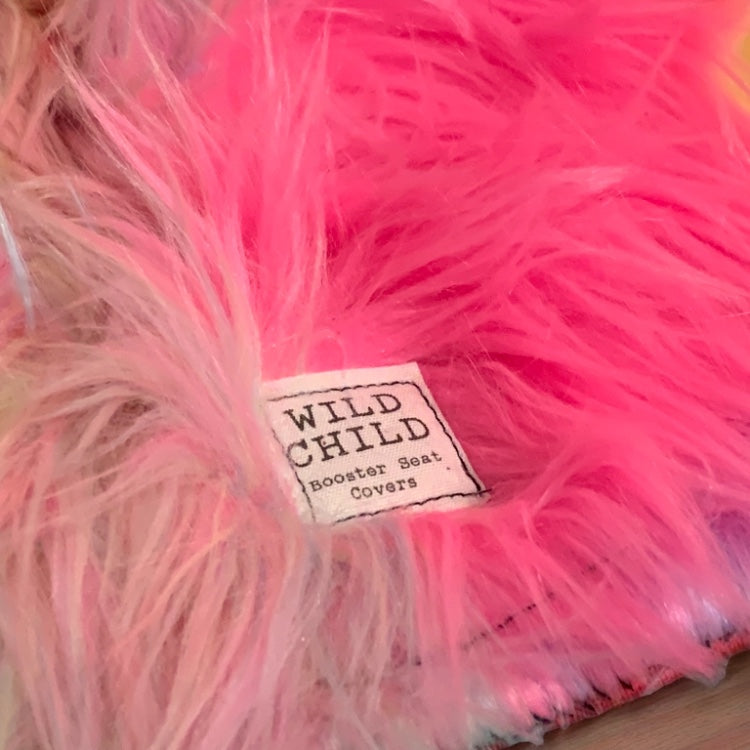 Unicorn Rainbow Husky Faux Fur Booster Seat Cover